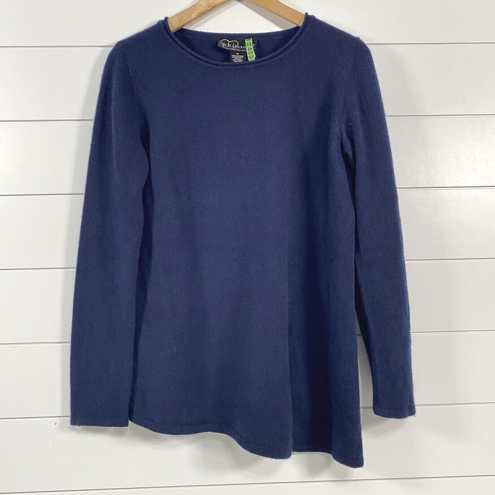 Philosphy by Republic Womens 100% Cashmere Asymmetric Sweater sz M Blue Luxury